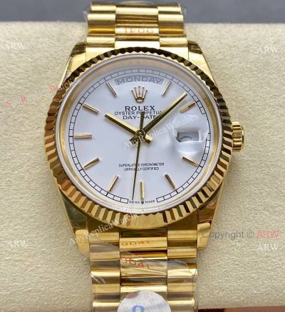 Rolex 8+ Factory DayDate 1-1 Best Edition Gain Weight 140g Gold-White Copy Watch